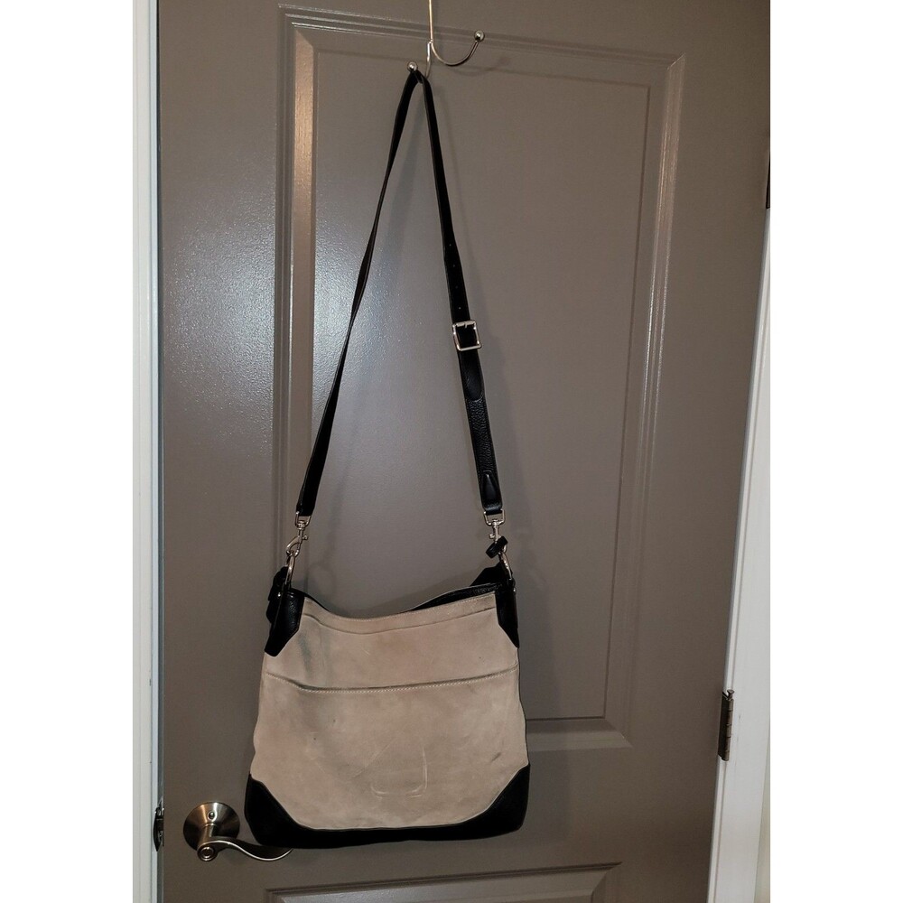 Aimee Kestenberg Bandit Convertible Hobo Bag Beige Suede Black Leather *Flaws